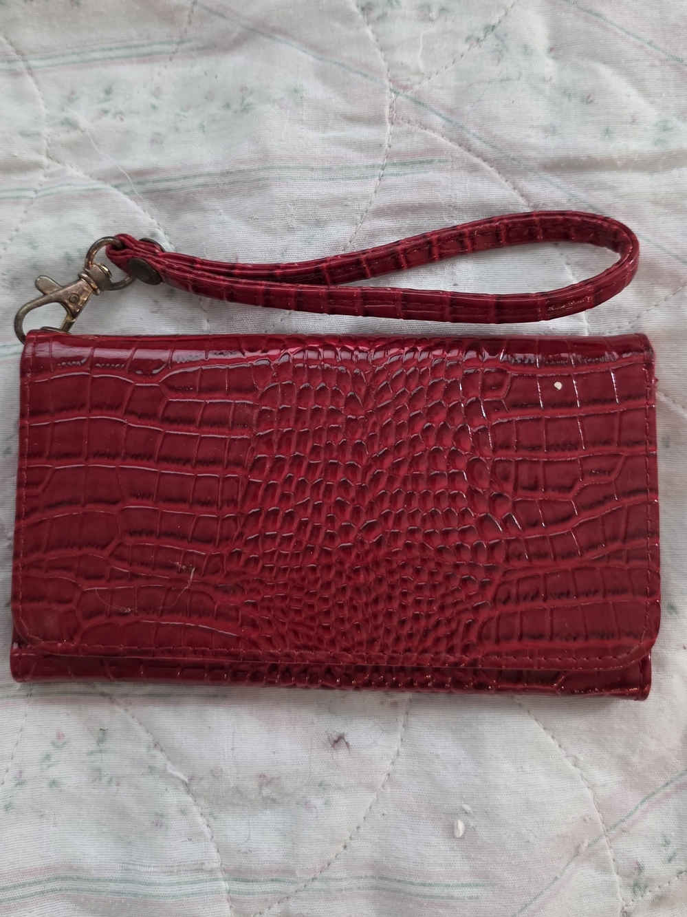 Red Croc-Embossed Wristlet Clutch